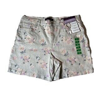 Gloria Vanderbilt Amanda Shorts Women's Size 18 Beige Floral Denim Jean Shorts￼